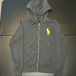 Ralph Lauren women’s zip up hoodie size medium grey/ neon yellow